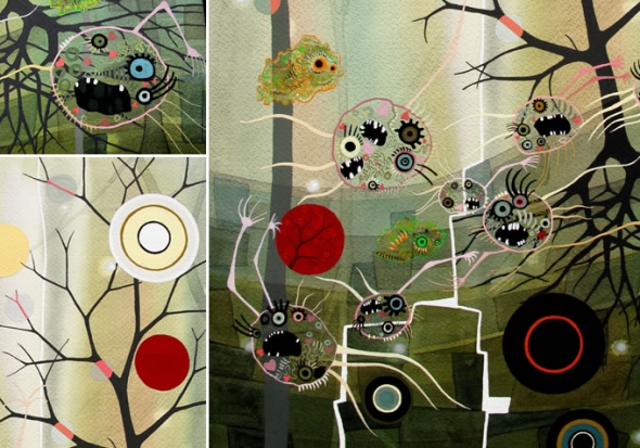 Details from the painting 'Swarming Princesses' by Sarah Roberts Details from the painting 'Swarming Princesses' by Sarah Roberts