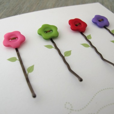 Button Hairclip Notecards - Flowers