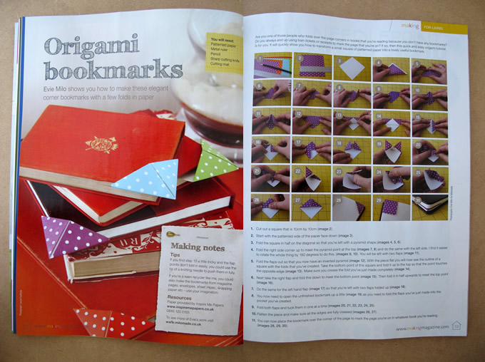 Making Magazine Feature - Origami Bookmarks